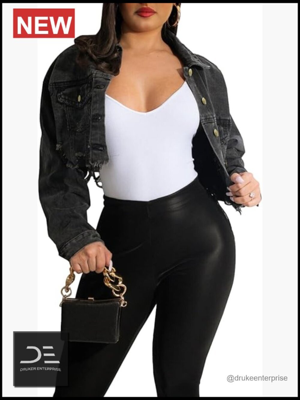 Cropped Denim Jacket Long Sleeve Destroyed Wash Jean Jacket